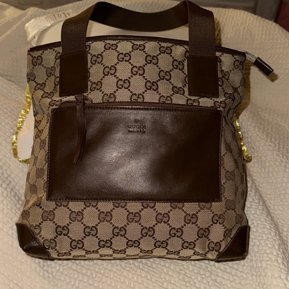 Authentic!!! Gucci GG canvas tote bag with brown leather comes with COA - Picture 3 of 9